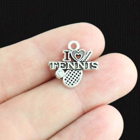 8 breloques de ton argent antique I Love Tennis - SC2496