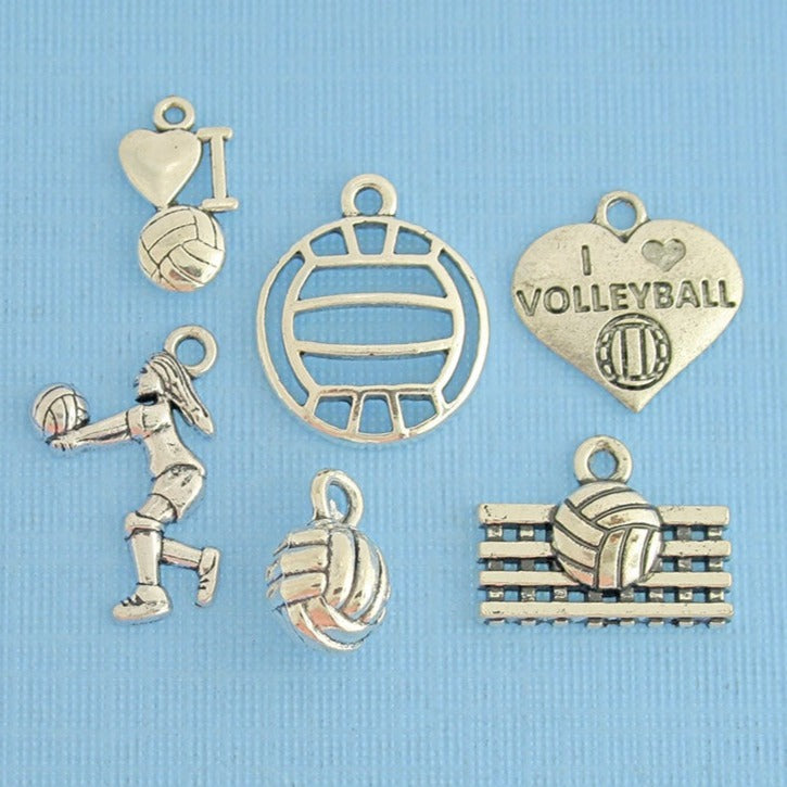 Volleyball Charm Collection Antique Silver Tone 6 Different Charms - COL071