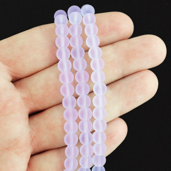 Round Cultured Sea Glass Beads 6mm - Light Purple - 1 Strand 32 Beads - U233