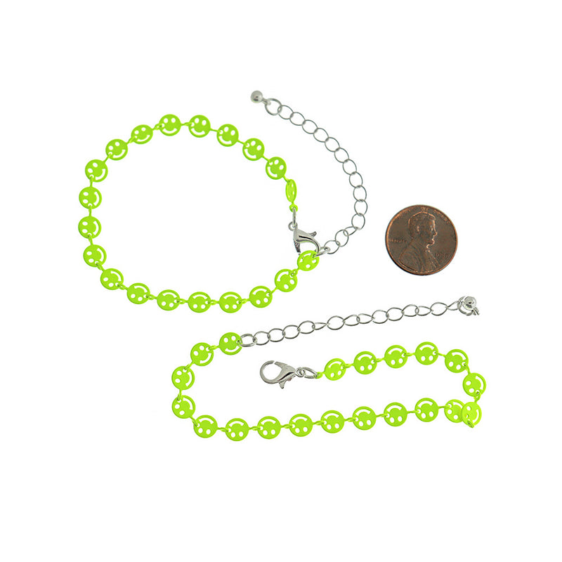 Enamel Smile Bracelet 7" Plus Extender - 1mm - Neon Green - 1 Bracelet - N079