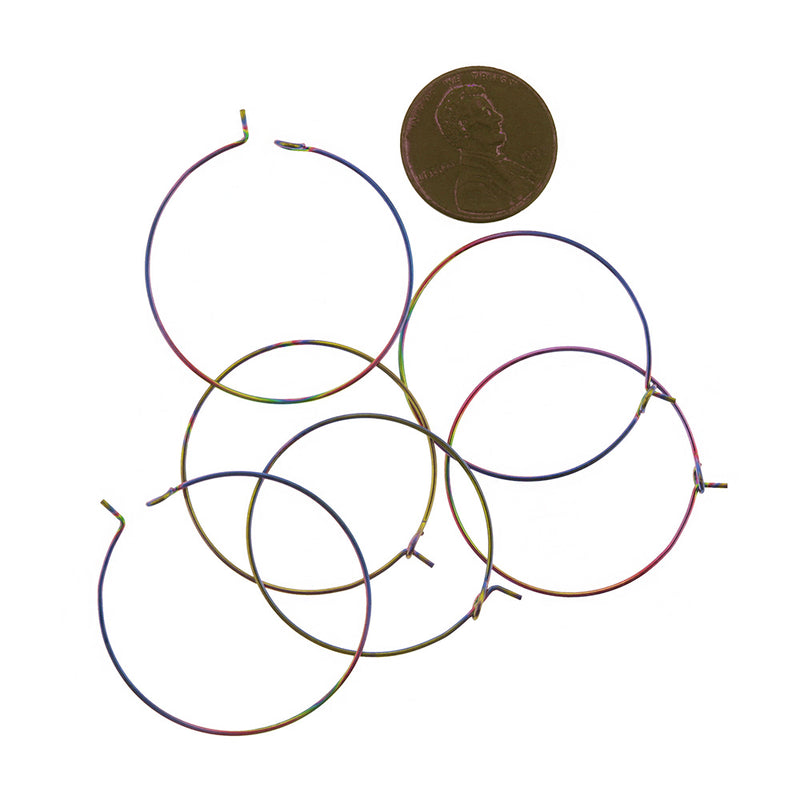 Fils de boucle d'oreille en acier inoxydable galvanisé arc-en-ciel - Cerceaux à breloques de vin - 30 mm - 4 pièces 2 paires - FD941