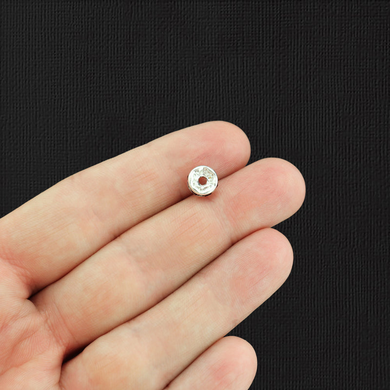 Rondelle Spacer Beads 7mm x 3.3mm - Ton argenté avec strass violets incrustés - 25 Perles - SC6299