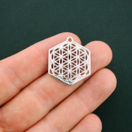 4 Flower of Life Antique Silver Tone Charms - SC5927