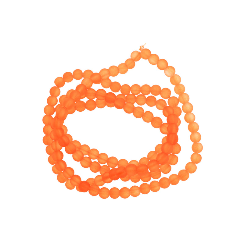 Round Glass Beads 6mm - Frosted Bright Orange - 1 Strand 140 Beads - BD2484