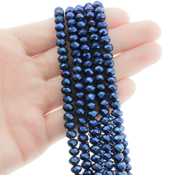 Perles de Verre à Facettes 6mm - Bleu Royal Galvanisé - 1 Rang 92 Perles - BD566