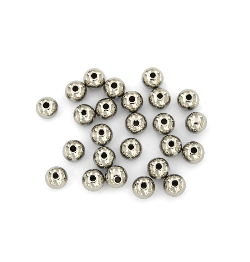 Round Spacer Beads 8mm x 7mm - Silver Tone - 10 Beads - FD671