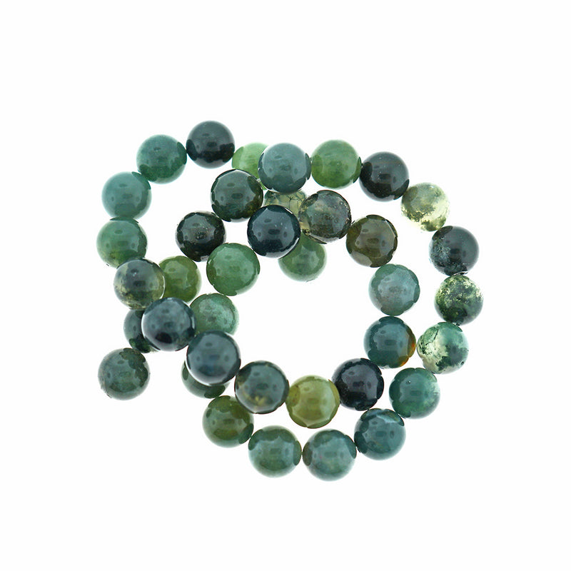 Perles rondes en agate naturelle 10 mm - Vert forêt - 1 rang 40 perles - BD2380