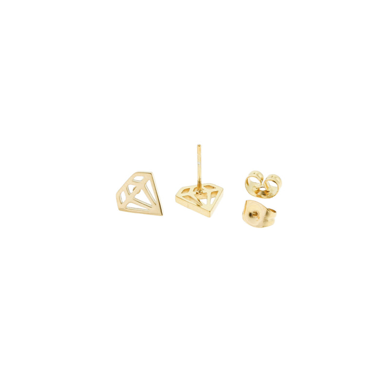 Gold Stainless Steel Earrings - Diamond Studs - 9mm x 9mm - 2 Pieces 1 Pair - ER045