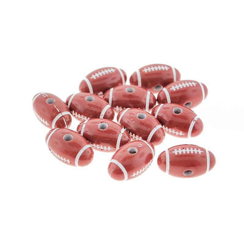 Perles Acrylique Football 18mm x 10mm - Cuir Rouge - 25 Perles - K248