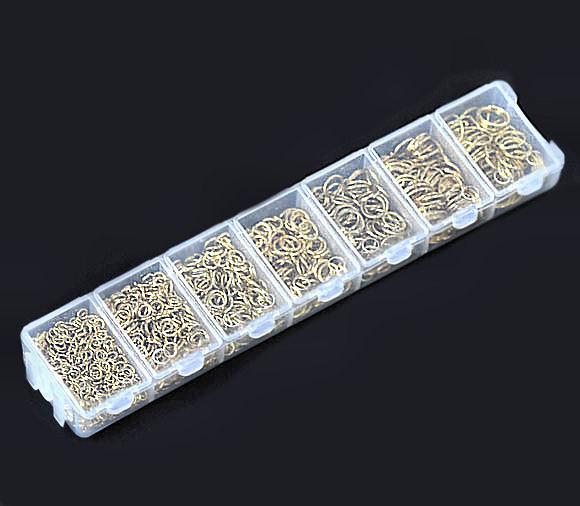 1780 Jump Rings Gold Plated Assorted Sizes in Handy Storage Box - JBOX2