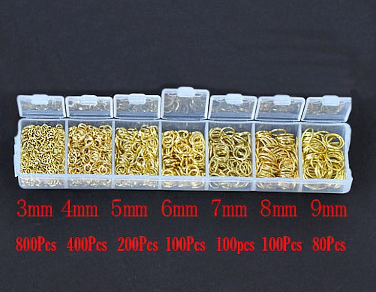 1780 Jump Rings Gold Plated Assorted Sizes in Handy Storage Box - JBOX2