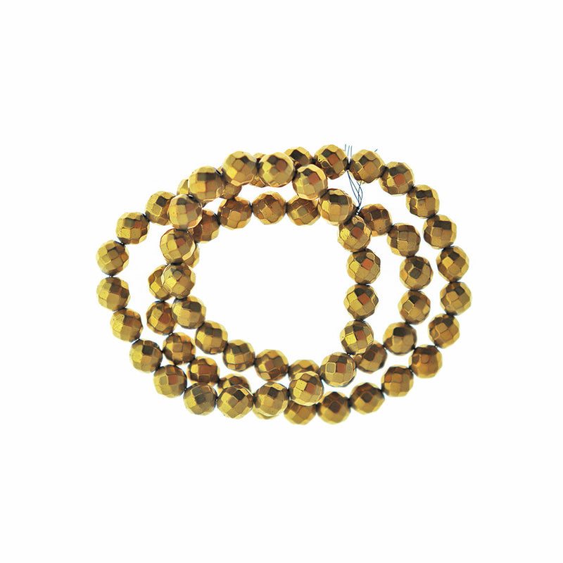 Faceted Hematite Beads 6mm - Gold - 50 Beads - BD516