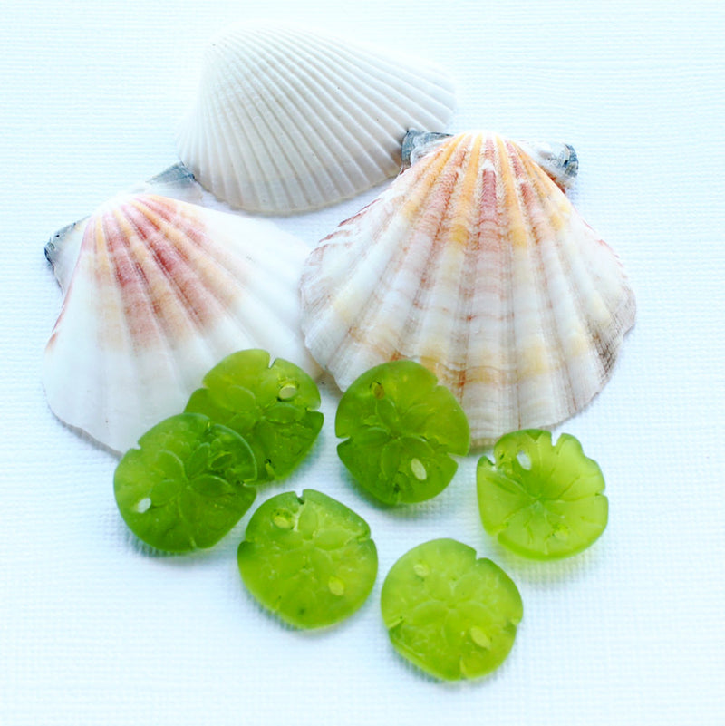2 Green Sand Dollar Cultured Sea Glass Charms - U032