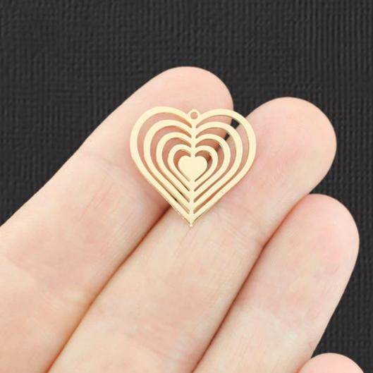 5 Heart Gold Charms 2 Sided - GC1449