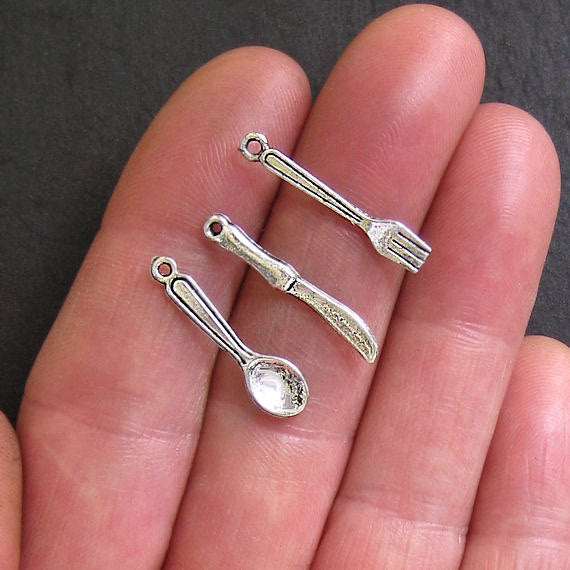 15 Cutlery Antique Silver Tone Charms 3 Piece Set 5 of Each- SC561