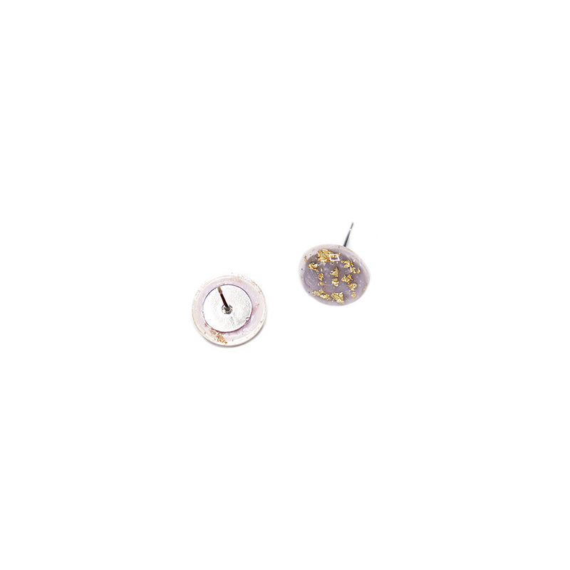 Resin Stainless Steel Earrings - Lavender and Gold Studs - 12mm - 2 Pieces 1 Pair - ER329
