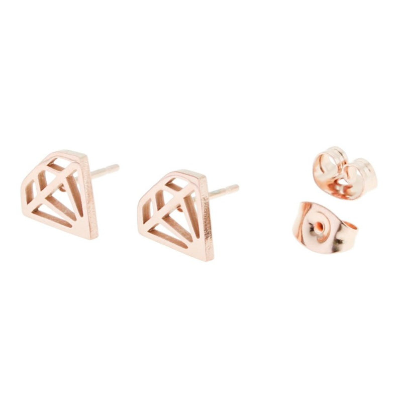 Rose Gold Stainless Steel Earrings - Diamond Studs - 9mm x 9mm - 2 Pieces 1 Pair - ER046