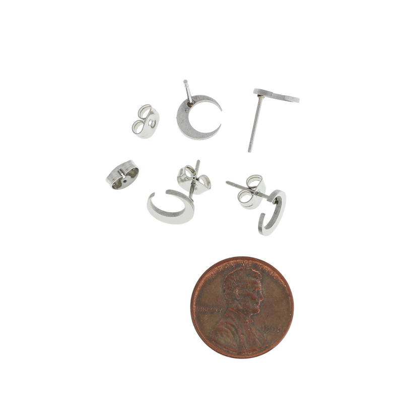Stainless Steel Earrings - Crescent Moon Studs - 8mm x 9mm - 2 Pieces 1 Pair - ER366