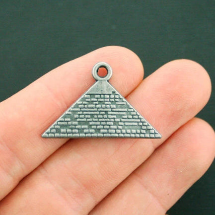 SALE 4 Pyramid Antique Gunmetal Tone Charms 2 Sided With Inset Rhinestones - BC1592