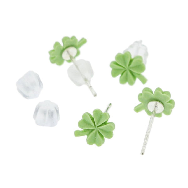 Porcelain Earrings - Green Clover Studs - 8mm x 6mm - 2 Pieces 1 Pair - ER626