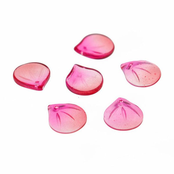 10 Pink Flower Petal Glass Charms - Z1266