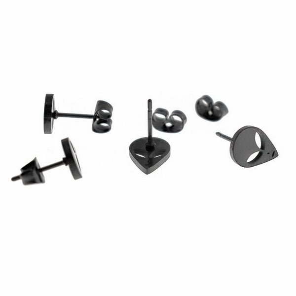 Gunmetal Black Stainless Steel Earrings - Alien Studs - 10mm x 8mm - 2 Pieces 1 Pair - ER591