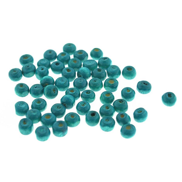 Round Wood Beads 6mm - Teal - 50g 670 Beads - BD903