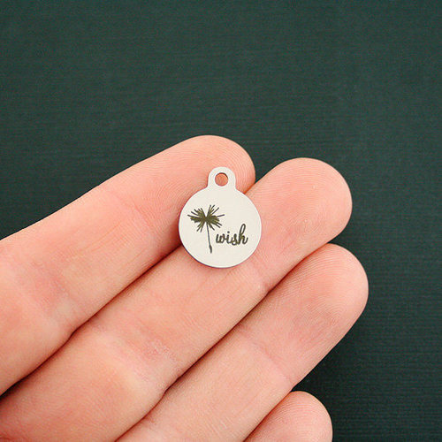 Dandelion Wish Stainless Steel Small Round Charms - BFS002-1844