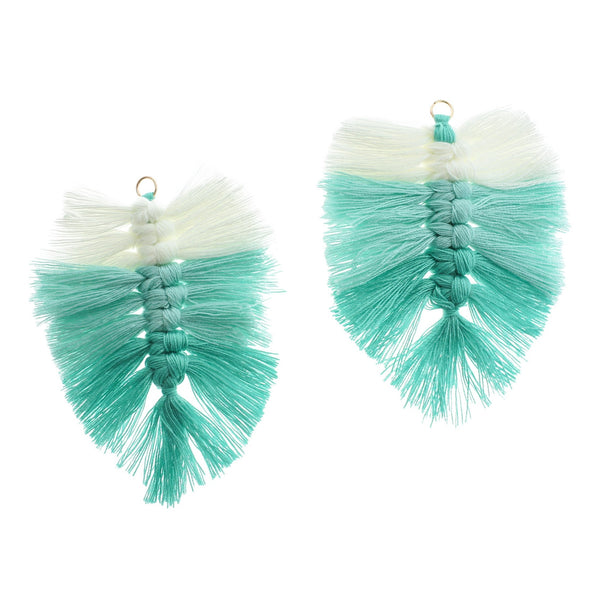Polyester Leaf Tassel 90mm - Ombre Turquoise - 1 Piece - TSP224