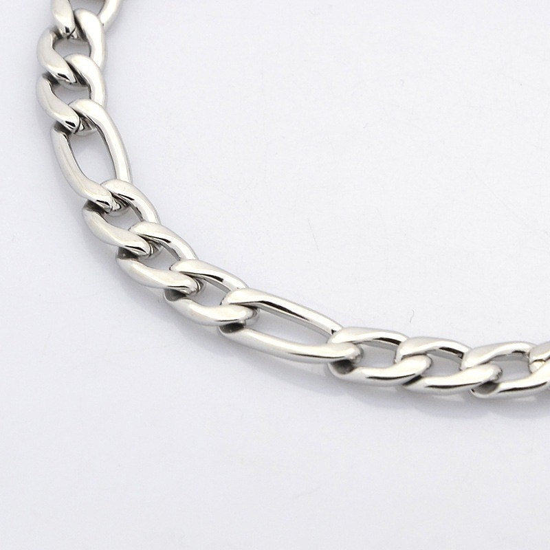 Stainless Steel Figaro Chain Bracelet 7.4" - 6mm - 1 Bracelet - N088