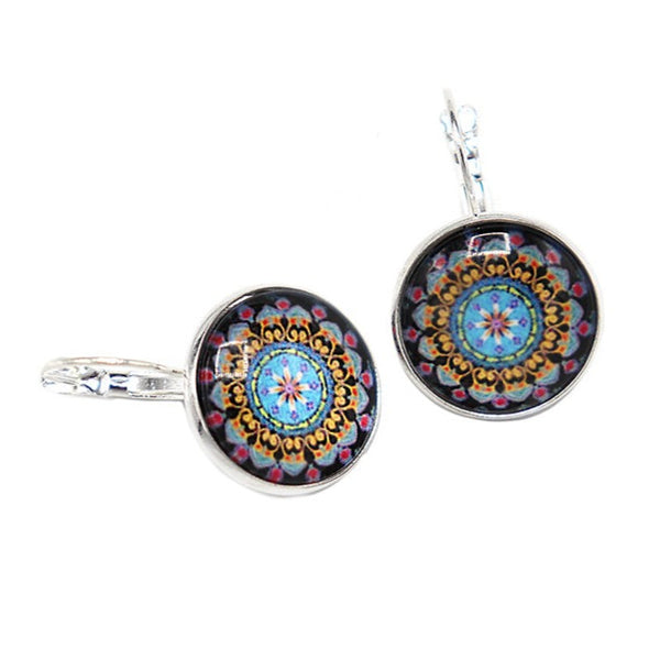 Mandala Glass Earrings - Lever Back - 2 Pieces 1 Pair - ER243
