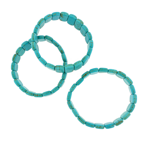 Bracelet Perles Howlite Rectangle - 57mm - Turquoise - 1 Bracelet - BB193