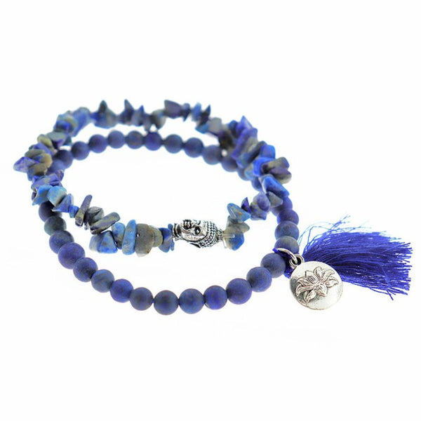 Bracelets en perles de Lapis Lazuli naturel - 65mm - Bleu marine - 1 Set 2 Bracelets - N755