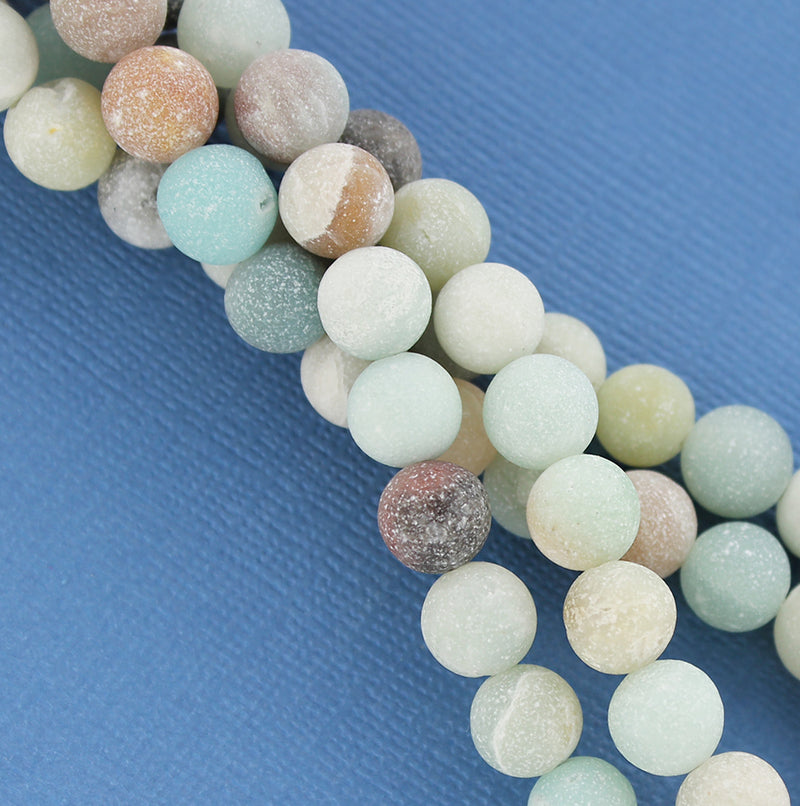 Perles rondes en amazonite naturelle 8 mm - Nuances de plage paisibles - 1 brin 48 perles - BD487