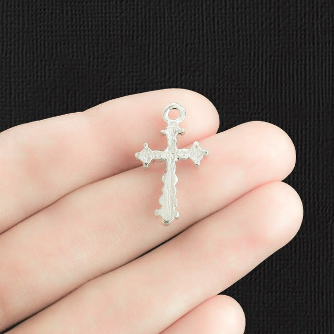 4 Cross Silver Tone Charms With Inset Rhinestones - SC2656