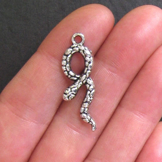 8 Snake Antique Silver Tone Charms 2 Sided - SC432