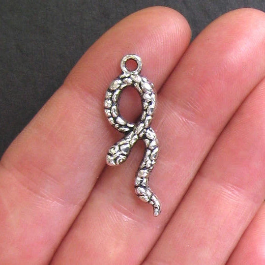 BULK 40 Snake Antique Silver Tone Charms 2 Sided - SC432