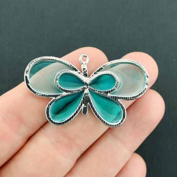 Butterfly Antique Silver Tone and Resin Charm - SC2171