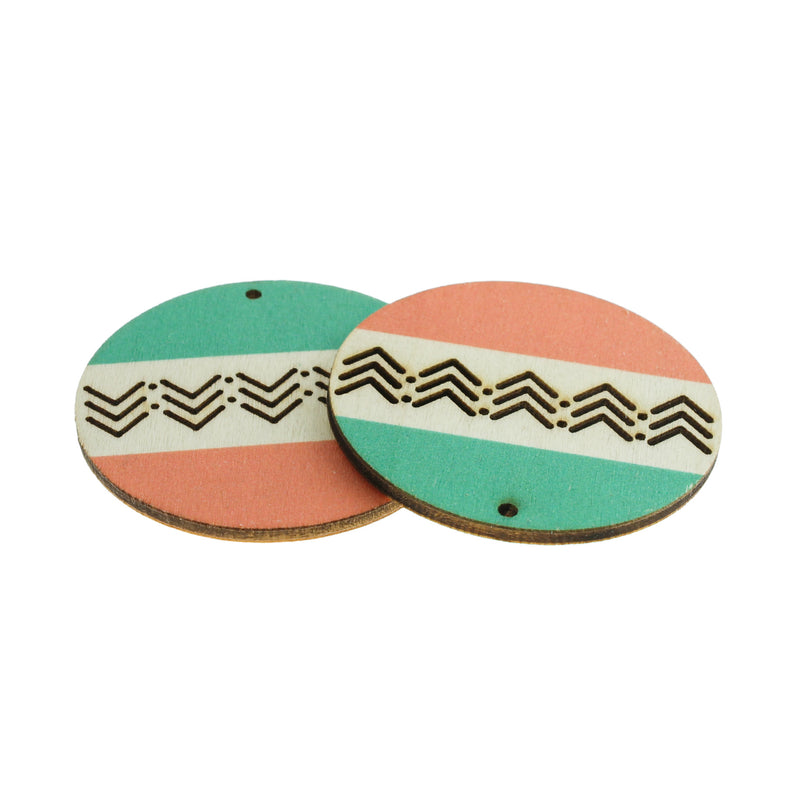 Breloque bois naturel vert et orange 50mm - WP468