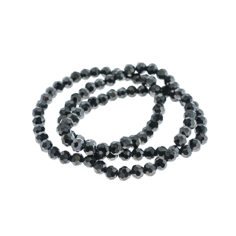 Perles de Verre à Facettes 4mm - Noir Galvanisé - 1 Rang 100 Perles - BD2417
