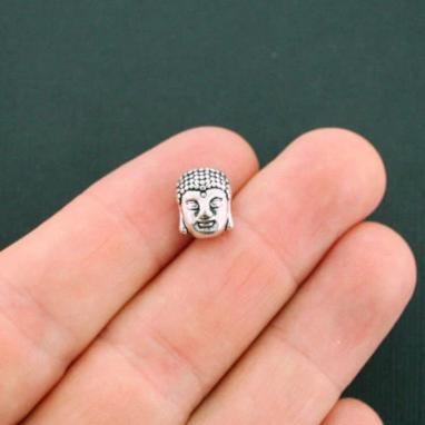 Buddha Spacer Beads 11mm x 9mm x 8mm - Silver Tone - 50 Beads - SC5768