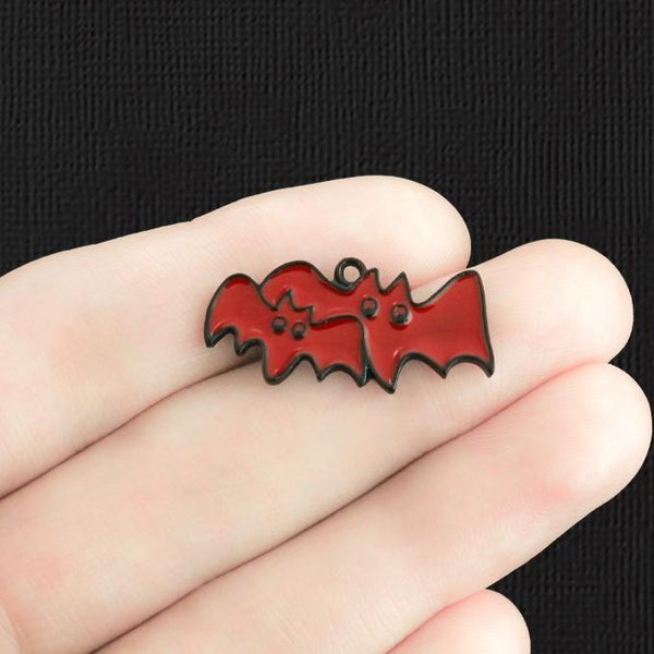 4 Red Bat Black Enamel Charms - E1322