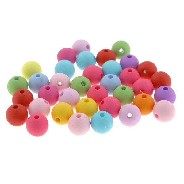 Perles acryliques rondes 10mm - Couleurs arc-en-ciel assorties - 50 perles - BD535