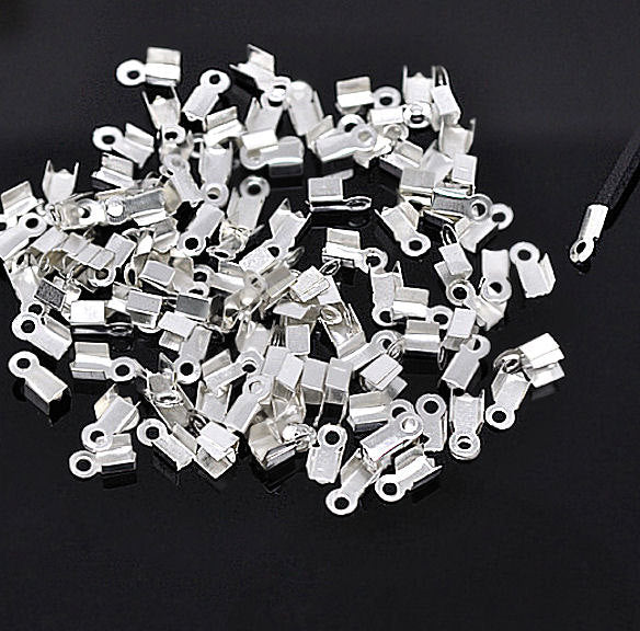 Silver Tone Cord Ends - 9mm x 4mm - 50 Pieces - FD041