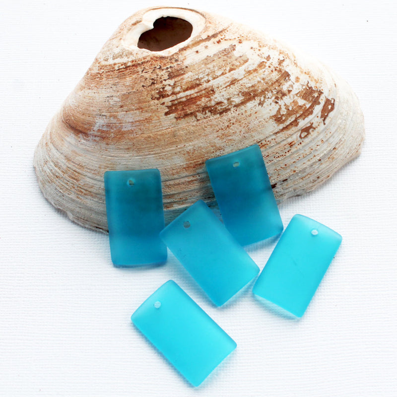2 Blue Curved Rectangle Cultured Sea Glass Charms - U048