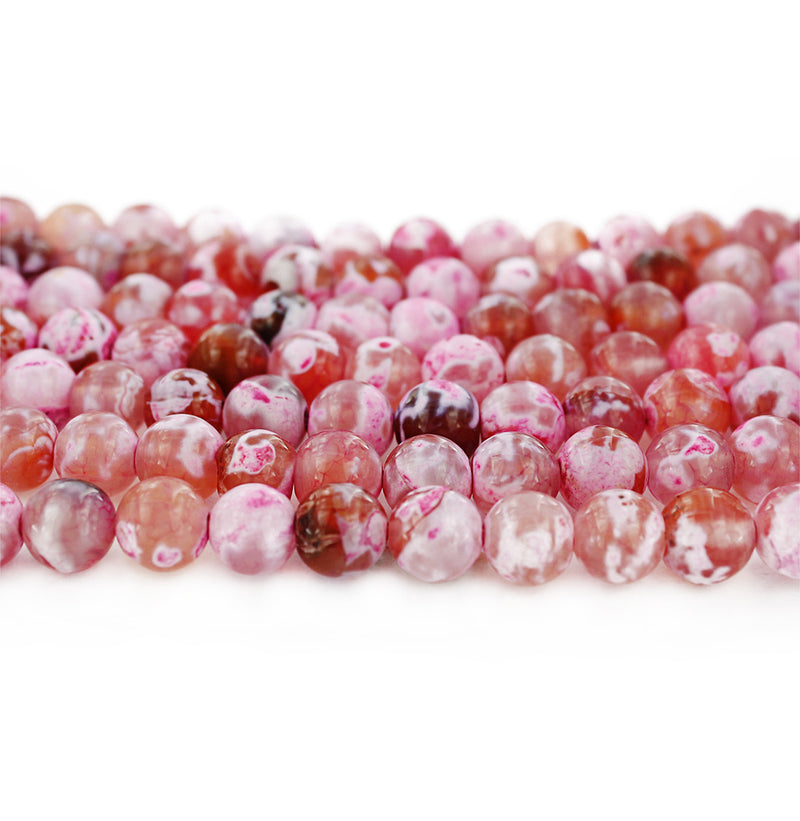 Perles en Agate de Feu Naturelle à Facettes 8mm - Nuances de Rose - 1 Rang 46 Perles - BD1651