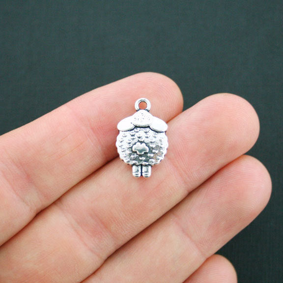 3 Sheep Antique Silver Tone Charms 2 Sided - SC3763