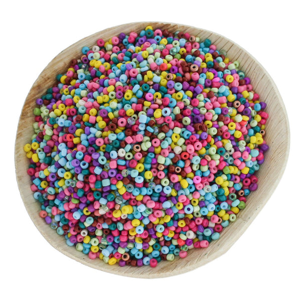 Seed Glass Beads 12/0 2mm - Assorted Rainbow - 50g 4800 Beads - BD102