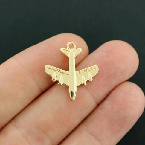 4 Airplane Gold Tone Charms 2 Sided - GC1324