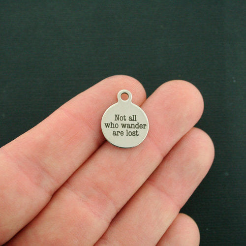 Adventure Stainless Steel Small Round Charms - Not all who wander are lost - BFS002-1930